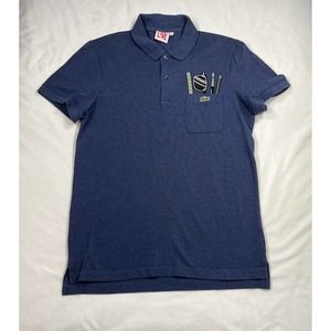 Lacoste Men's Embroidered Button-Up Polo Shirt Size 4 Blue Short Sleeve